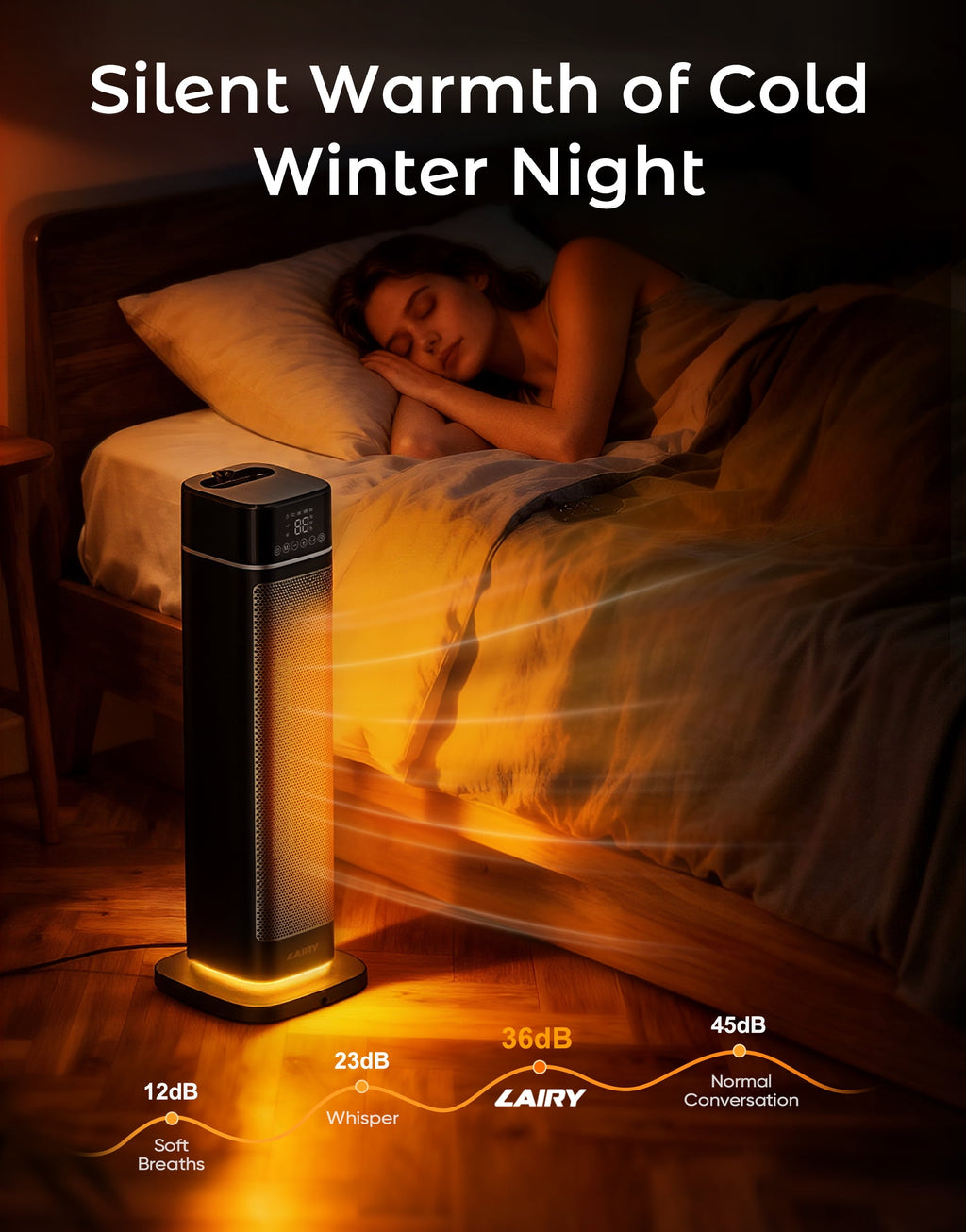 24Inch Space Heater for Indoor Use, 1500W Fast Electric Ceramic Tower Heaters with Thermostat,3 Modes, Eco, Black